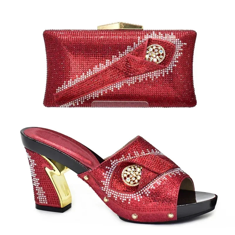 Italian Matching Shoes and Bag Set Decorated with Rhinestone African Shoes and Bag Set for Wedding High Quality Shoes Bag