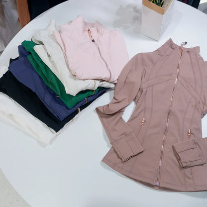 New Version Gold Zipper Slimming Jacket Yoga Stand Collar Coat Slim Fit Quick-Dry Sports Thin Twilight Rose Gold Summer