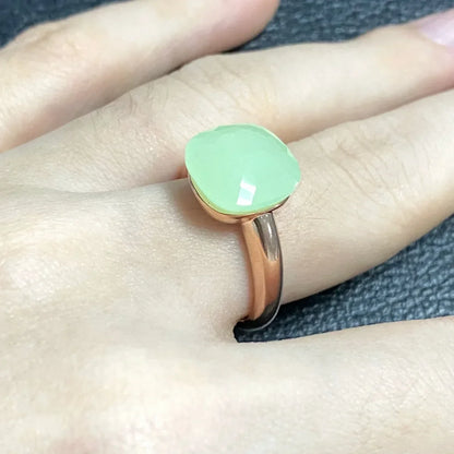 Trendy 12.6mm Flat Rose Gold Ring 35 Candy Colors Green Amethyst Turquoise Crystal Jewelry Gift for Women