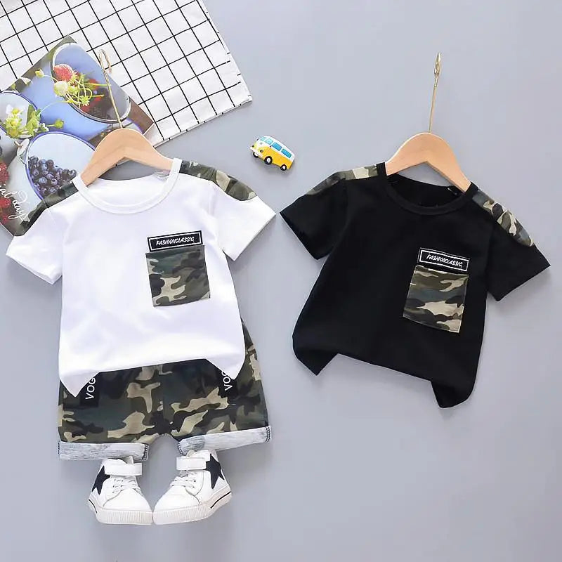 New Summer Baby Boy Cool Camouflage Clothes Suit Children Fashion Pocket TShirt Shorts 2Pcs/Sets Kids Casual Clothing Tracksuits