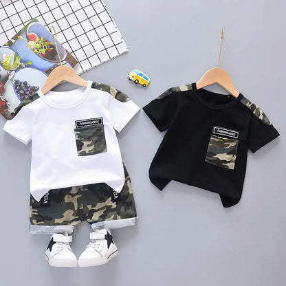 New Summer Baby Boy Cool Camouflage Clothes Suit Children Fashion Pocket TShirt Shorts 2Pcs/Sets Kids Casual Clothing Tracksuits