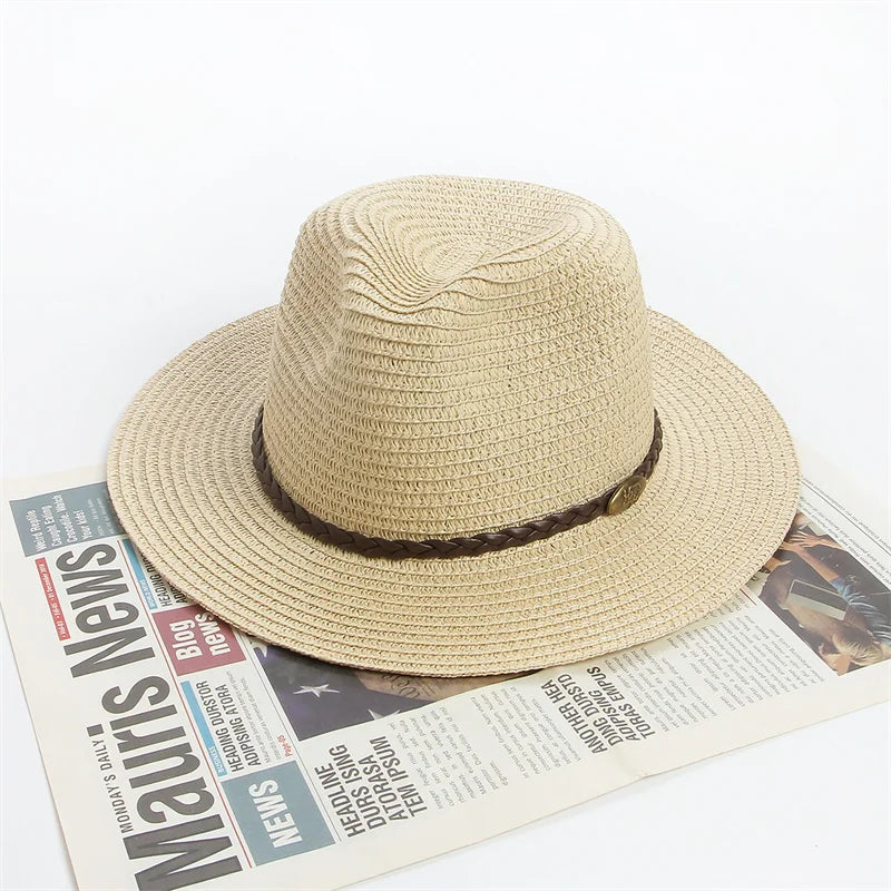Large Size 56-60cm New Natural Panama Straw Hat Summer fashion Men Women Wide Brim Beach UV Protection Fedora Bohemia Sun Hat