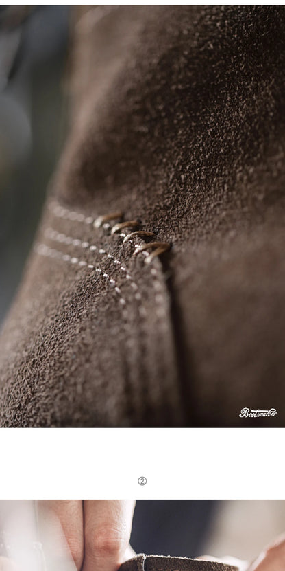 Maden New Vintage Brown Winter Work Boots Casual Suede High-top Boots Thick Soles Round Toes Shoes Men's Shoelaces Boots