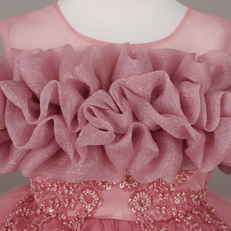Fashion Flower Girl Dresses for Weddings Lace Mesh Sleeveless Pageant Princess Ball Gown Summer Kids Birthday Dress 1-7 Years