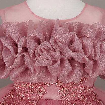 Fashion Flower Girl Dresses for Weddings Lace Mesh Sleeveless Pageant Princess Ball Gown Summer Kids Birthday Dress 1-7 Years