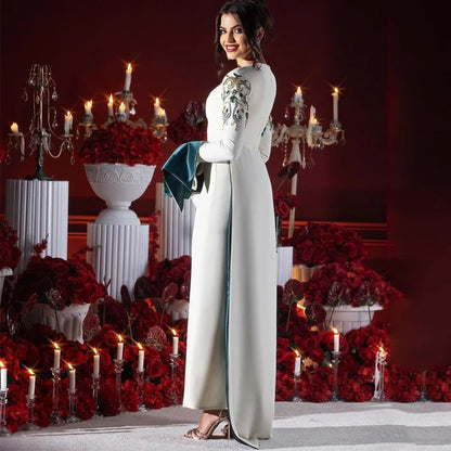 Arya Ivory and Green Evening Dress Saudi Arabia Long Sleeve Ankle Length Occasion Customized Women فساتين سهره نسائيه فخمة
