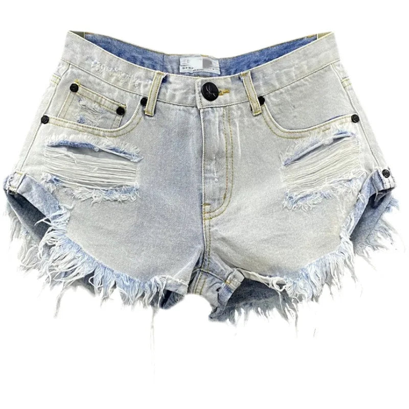 Sexy Low-waisted Denim Shorts 2026 New Summer Hole A Wide-leg Pants Ripped Jeans for Women