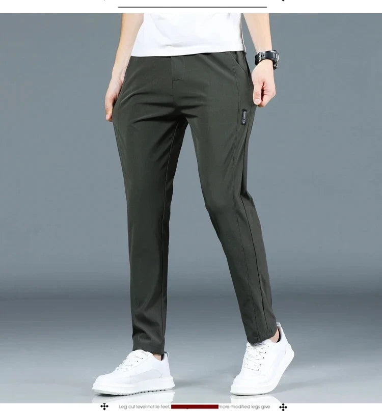 2026 Summer New Thin Ice Silk Stretch Men's Pants Casual Elastic Waist Smooth Trouser Pants Male Brand Clothing 5 Colour