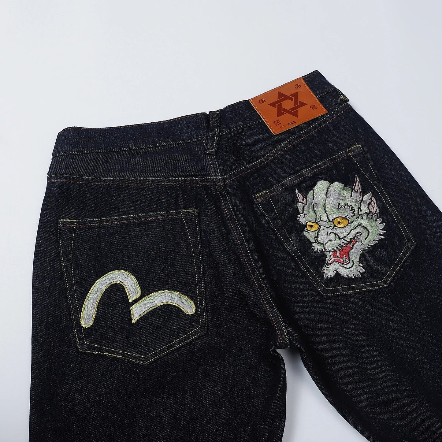 Men Embroidery Denim Shorts Black Hiphop Jeans Pants Cherry Blossom Dragon Totem Washed Zipper Cotton Summer cherry blossoms 024