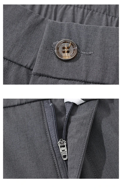 Spring Summer Thin Men's Slim Casual Pants Solid Color Elastic Waist Soft Breathable Business Straight Trousers Black Beige Gray