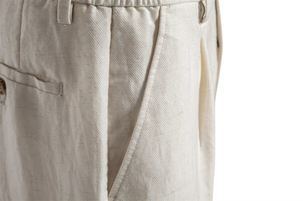Comfortable Men's Shorts Solid Color Elastic Waist Multi Pocket Cotton Linen Blend Breathable Quick Dry Summer Shorts