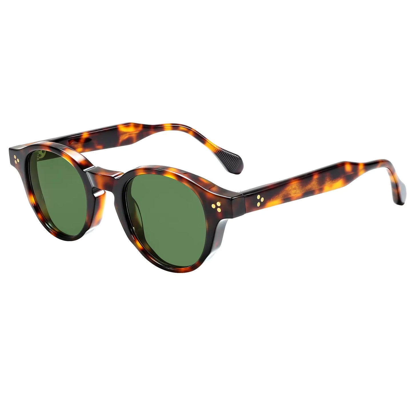 Vintage Tortoiseshell Acetate Sunglasses Men Women Retro Round Frame UV400 Protection Classic Rivet Design Sun Glasses
