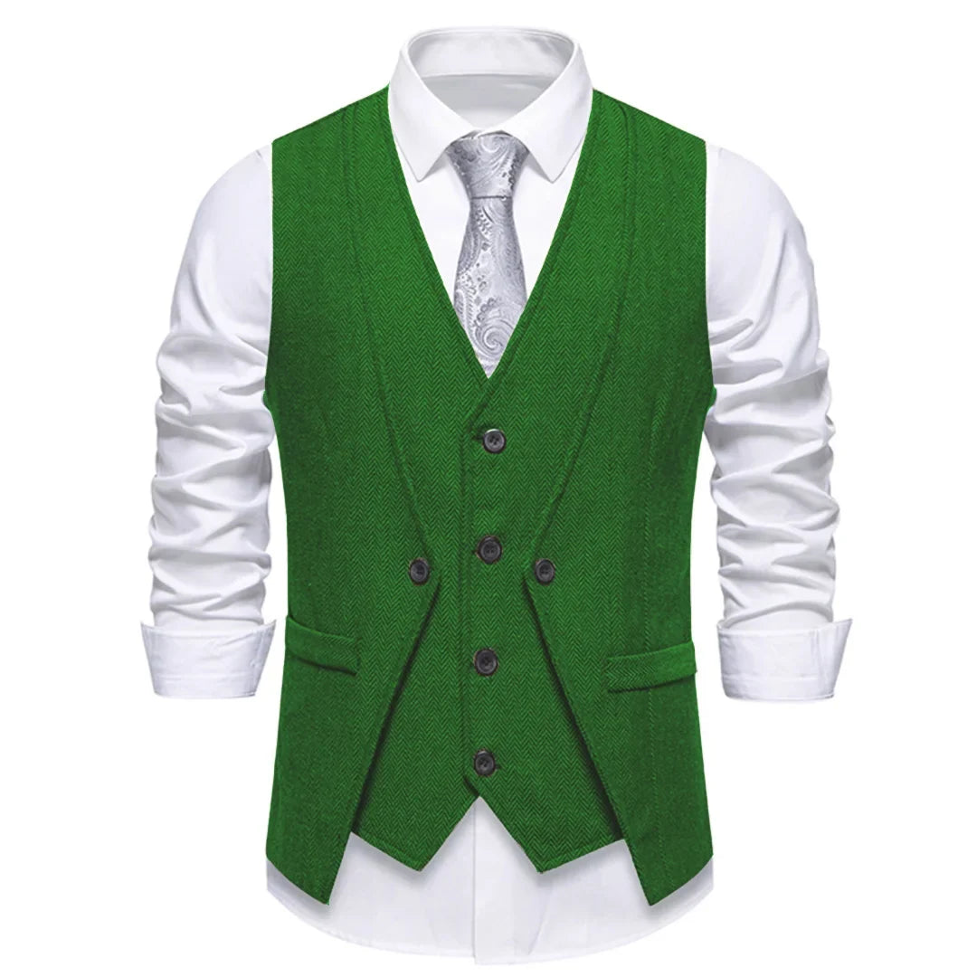 Men Vest Brown Herringbone Single Button V Neck Waistcoat For Wedding Banquet Office Business Work Casual Daily Men Suit Vest