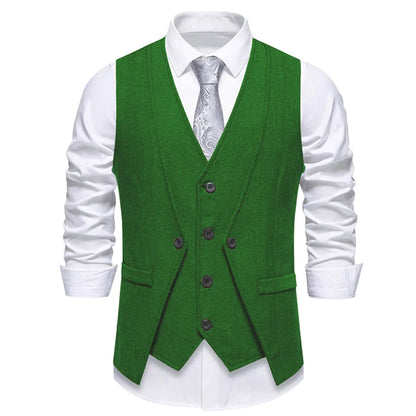Men Vest Brown Herringbone Single Button V Neck Waistcoat For Wedding Banquet Office Business Work Casual Daily Men Suit Vest