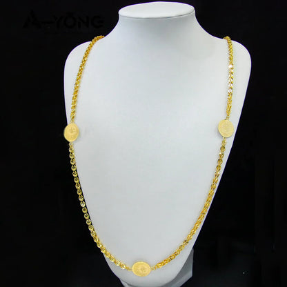 Luxury Arabic Long Necklace 21k Gold Plated 80cm 160cm Italian Vintage Chains Dubai Muslim Women Wedding Party Jewelry Gifts
