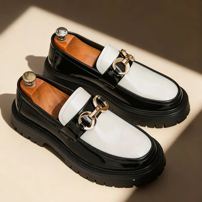 Classic Fashion Thick Sole Men's Penny Loafers Slip-On Business Dress Shoes for Gentleman Metal Buckle Formal Party Glossy Shoes