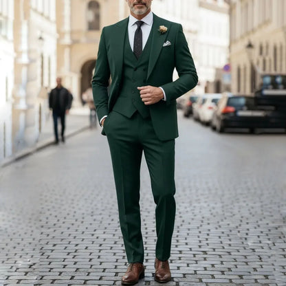 Men Suit Gray 3 Pieces Solid With Lapel For Wedding Groom Party Prom Birthday Banquet Business Work Set Jacket Vest With Pants