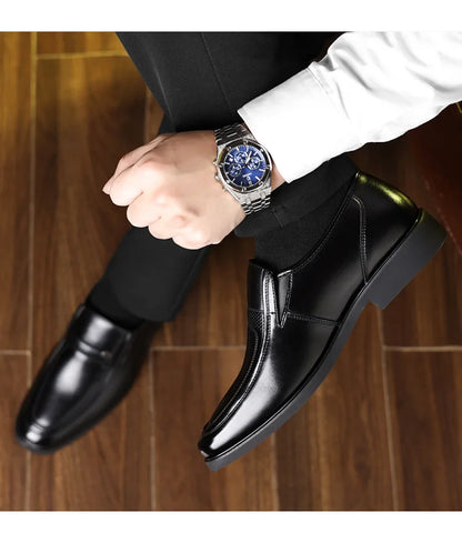 Men's Business Casual Leather Shoes round Toe Low Top Breathable Anti-Slip Rubber Outsole Comfortable Commuting Shoes
