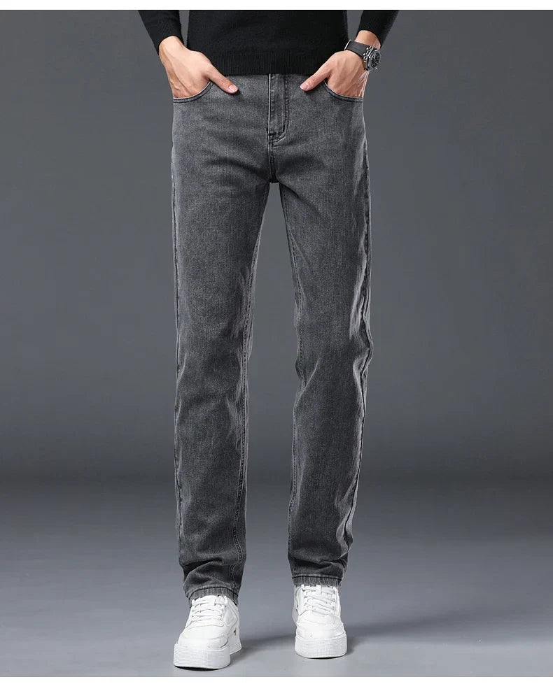 Men's New Stretch Straight Jeans Business Versatile Trendy Youth Casual Regular Long Pants for Spring Autumn Male Denim Trousers