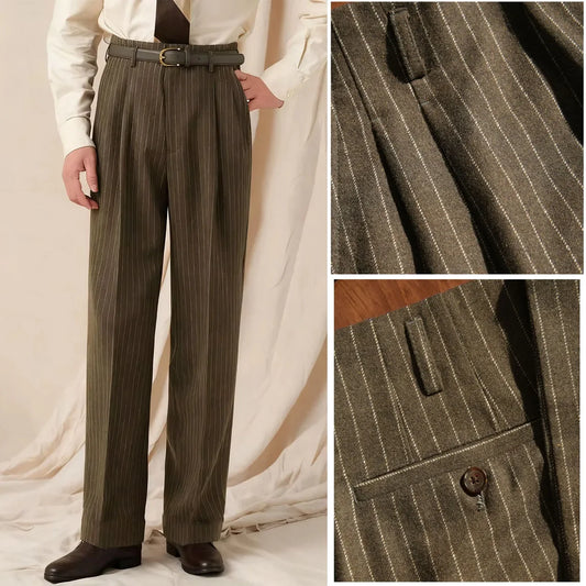 Fashion Boutique Striped Men's Casual Suit Pants Business Office Formal Groom's Wedding Dress High-Street Vintage Trousers