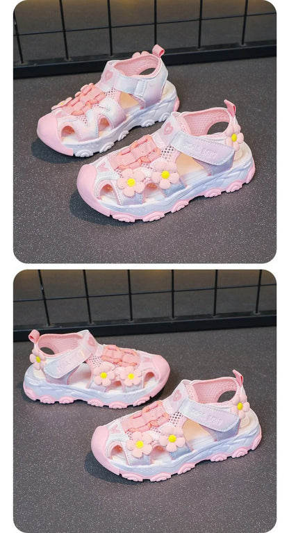 Summer Sport Sandals For Girls PU Leather Waterproof Beach Running Footwear For Children  Hollow Out Teenager Kid's Sneakers