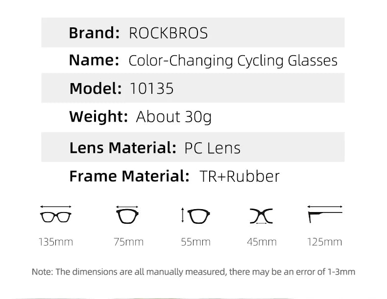 Photochromic Cycling Glasses Outdoor Sports UV400 Goggles Sunglasses Bicycle Sports Eyewear Running Fishing Glasses