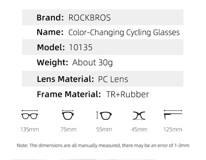 Photochromic Cycling Glasses Outdoor Sports UV400 Goggles Sunglasses Bicycle Sports Eyewear Running Fishing Glasses
