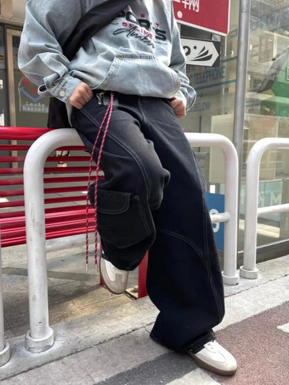 2025 Cyber Y2K Fashion Red Patchwork Baggy Cargo Jeans Pants For Men Designer Clothes Wide Leg Women Denim Trousers Ropa Hombre
