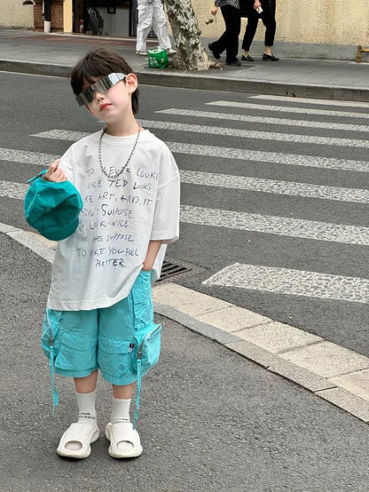 2026 Summer New Korean Style Handsome Baby Boy Letter Print Casual Short Sleeve T-Shirt
