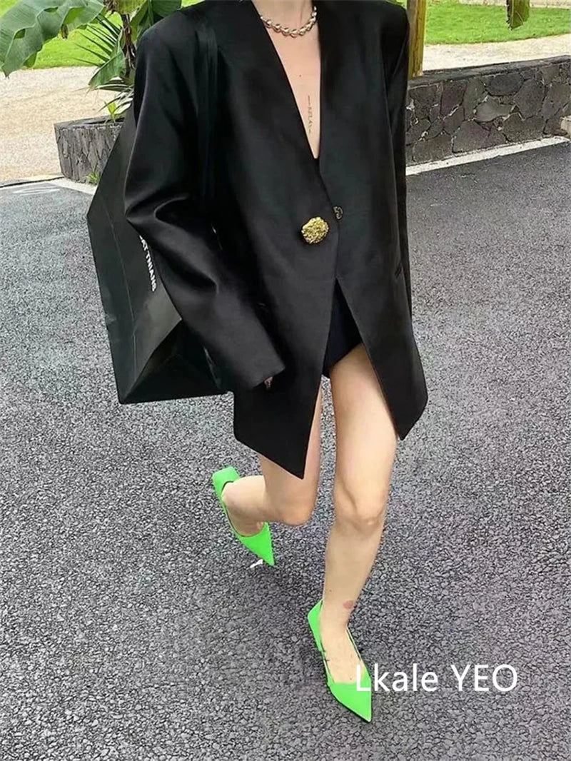 Women's Blazer Coat 2025 Spring Autumn Fashion Retro Style Advanced Ladies Suit Jacket Korean Version Temperament Lady Outerwear