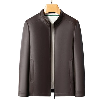 New Spring and Autumn 2025 Casual Leather Jackets, Men's Stand-Up Collar Leather Jackets, and High-End Large-Sized Goatskin Coat