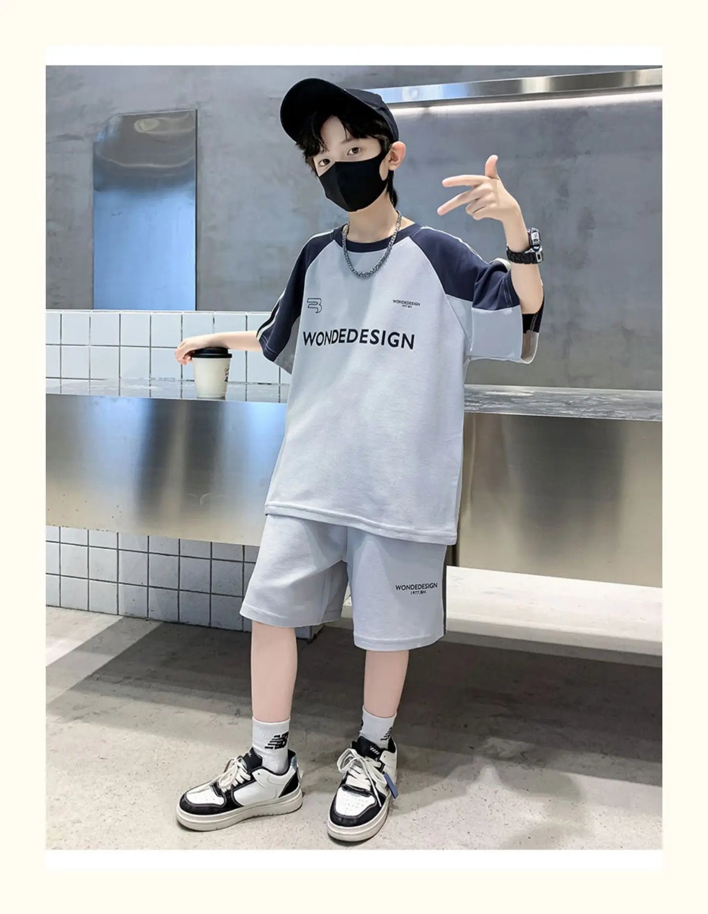 Summer Boys Cotton Loose Contrast Alphabet T-Shirt Tops+Shorts Pant School Kids Tracksuit Child 2PCS Outfit Workout Set 5-16 Yr
