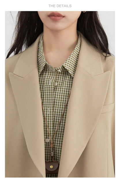 Women Blazers Solid Loose Double-breasted Wide Shoulder Office Ladies Suit Jacket Oversized Coat Spring Autumn 2026