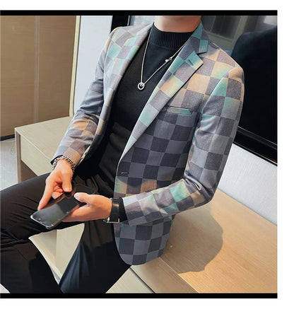 British Style Luxury Plaid Suit Jacket 2025 Spring New Men High-end Business Slim Blazers Groom Wedding Social Party Dress Coats