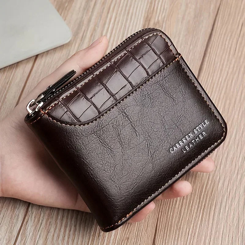 Portefeuille en cuir pour hommes, portefeuille de luxe pour hommes, porte-cartes zippé avec poche à monnaie, portefeuilles RFID, cadeaux pour hommes, sac d'argent