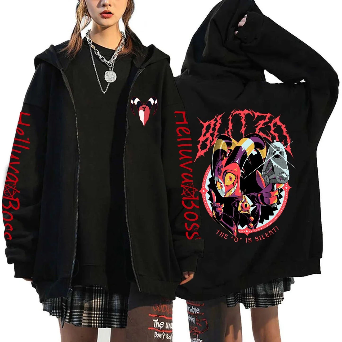 Helluva Boss Cartoon Printed Zipper Hoodies Harajuku Gothic Y2k Zip Up Hoodie Men Clothing Long Sleeve Fleece Casual Streetwear