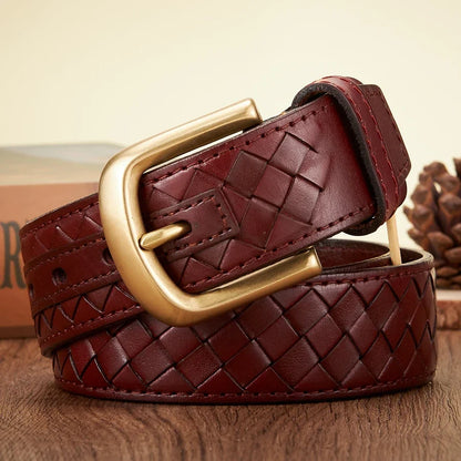 3.8cm Copper Buckle Designer Cowskin Real Genuine Leather Belts For Men Luxury Woven Cowboy Braided Male Strap for Jeans