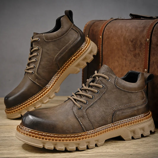 Genuine Leather Men Boots Cow Leather Upper Durable Sole Lace up Autumn Winter Boots Fur Daily Leisure Outdoor Shoes For Man New