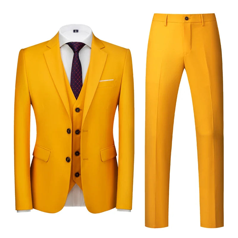 16 Colors ( Jacket + Vest + Pants ) Men's High Quality Formal Business Slim Fit Mens Suit Best Groom Wedding Tuxedos 3 piece Set