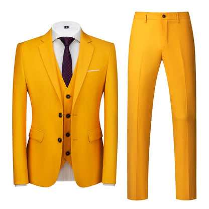 16 Colors ( Jacket + Vest + Pants ) Men's High Quality Formal Business Slim Fit Mens Suit Best Groom Wedding Tuxedos 3 piece Set