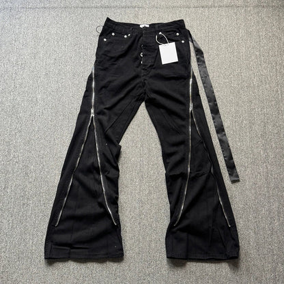 High Street RO Style Jeans Pants Men's Five Star Mang Ribbon Rotating Large Zipper Floor Pulling Horn Denim Streetwear Pants