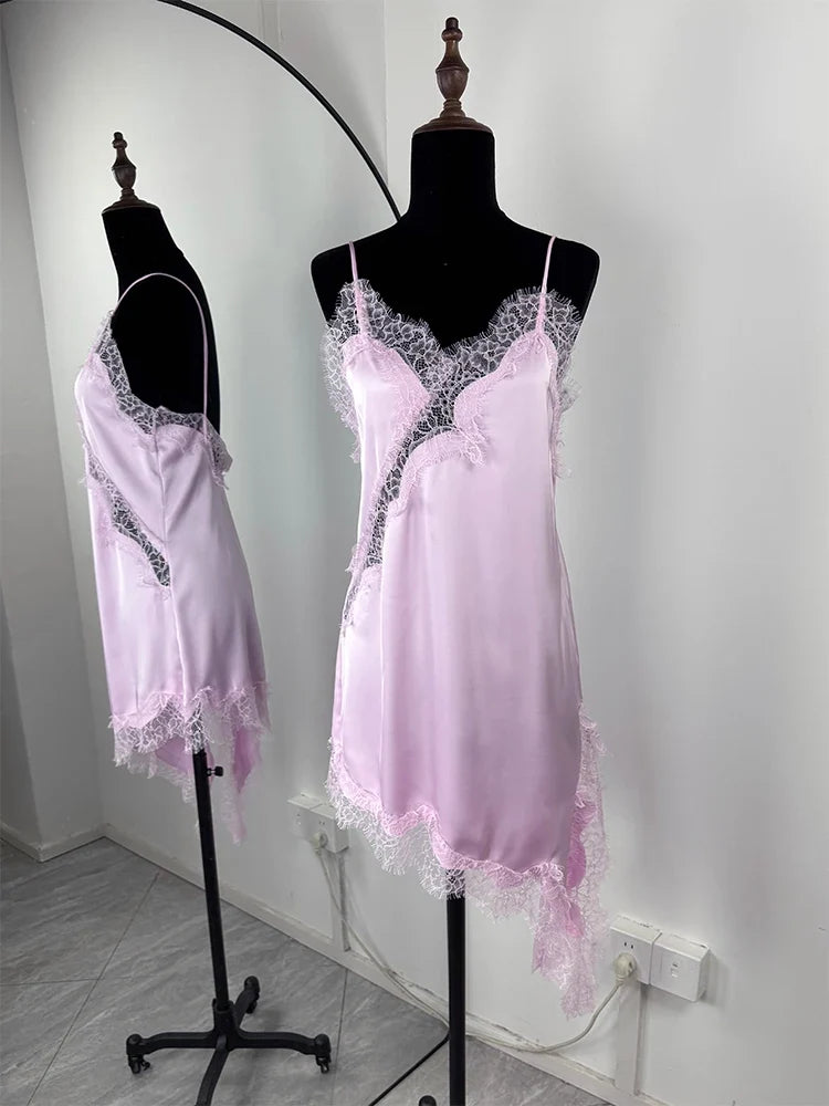 Trendix Black Lace Slip Dress Women exy Hollow Out Sleeveless Short Dresses Party Club Ruffle Loose Elegant Backless Mini Dress