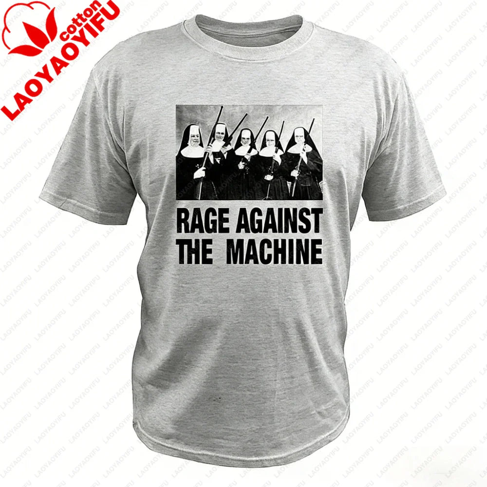 Men T Shirt Rage Against The Machine Nuns with Guns Rap-Metal Band TShirts Breathable Fitness Crew Neck Tops Ropa Hombre
