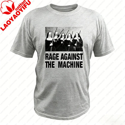 Men T Shirt Rage Against The Machine Nuns with Guns Rap-Metal Band TShirts Breathable Fitness Crew Neck Tops Ropa Hombre