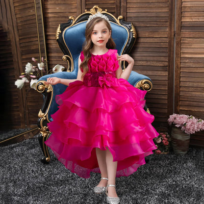 New Girls Elegant Princess Dress Embroidered Sequins Birthday Ball Evening Dress Party Fluffy Cake Dress 4-12 Years Old clothin