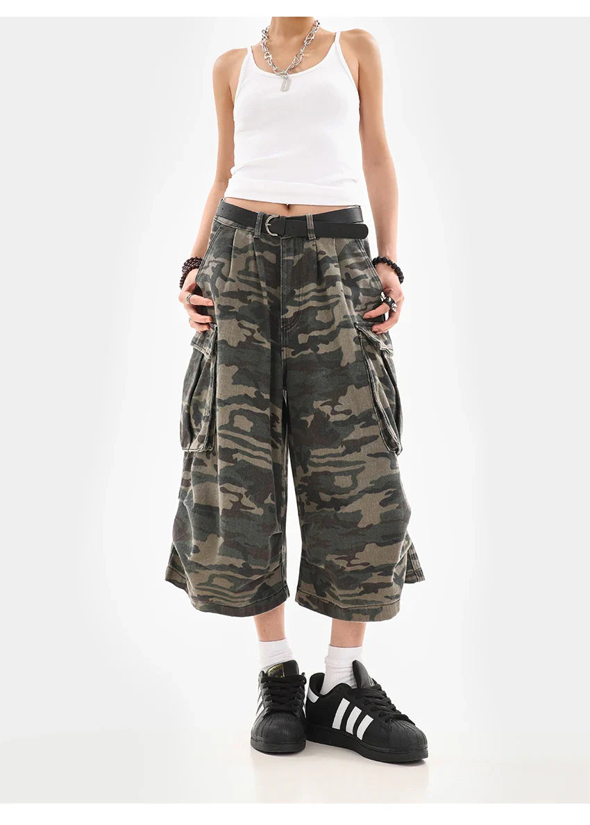 Summer Women Tomboy Camouflage Japanese Abi Jorts Jean Y2K 2000s Aesthetic Capri Pants Harajuku Denim High Street Goblin Core