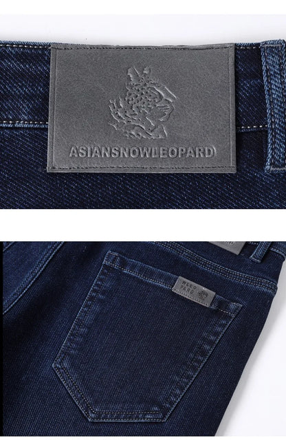 Classic Straight Men's Jeans Spring Slightly Thick Elastic Casual Office Business Trousers Fashion Comfort Washed Denim Pants