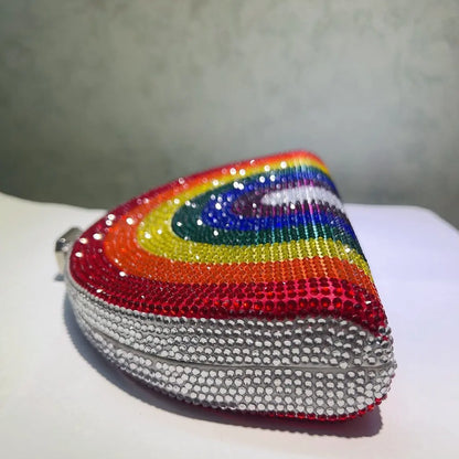 Rainbow Color Crystal Evening Clutch Bags Wedding Party Chain Bag Women Boutique Half Moon Rhinestone Purses And Handbags