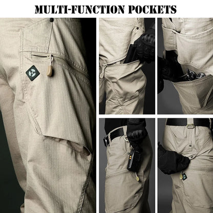 Stretch Tactical Pants Men Water Resistant Rip Stop Cotton Outdoor Work Cargo Pants Multi-Pocket Lightweight Combat Hiking Pants