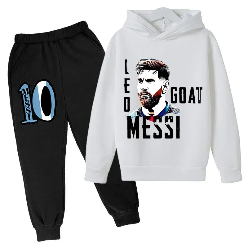 Spring Autumn Children's Hoodie Set Messi Avatar Printed Sportswear Hoodie Pants Suit 2-piece Set Boy Girl Kid Clothes Tracksuit